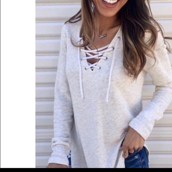 Long Sleeve Front Lace Up Top - Picture 2 of 2